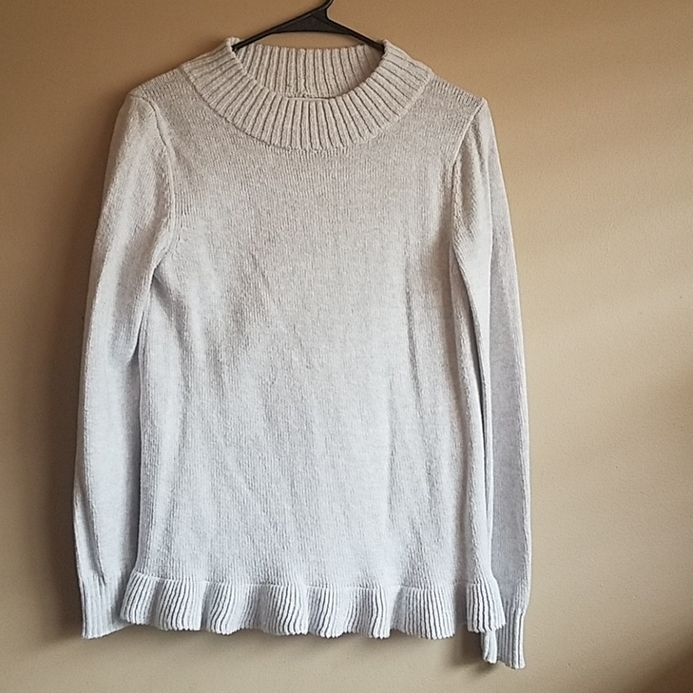 Light Grey Ruffle Hem Sweater